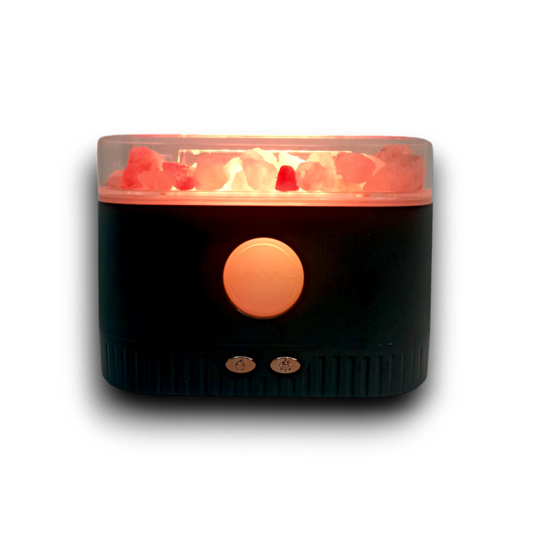 Difusor de Aroma Humidificador modelo Fogata, Luz Led con Sales del Himalaya + 1 Fragancia de 10ml Gratis